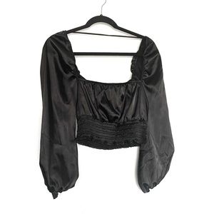 NWT Afrm Puff Sleeve Satin Blouse Top